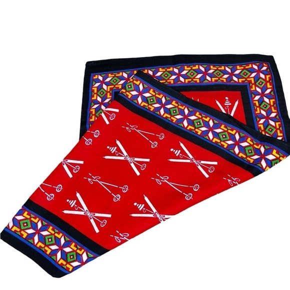 VINTAGE Glentex Multi-colored Wool Scarf White Ski Poles and Ski's - Picture 12 of 16